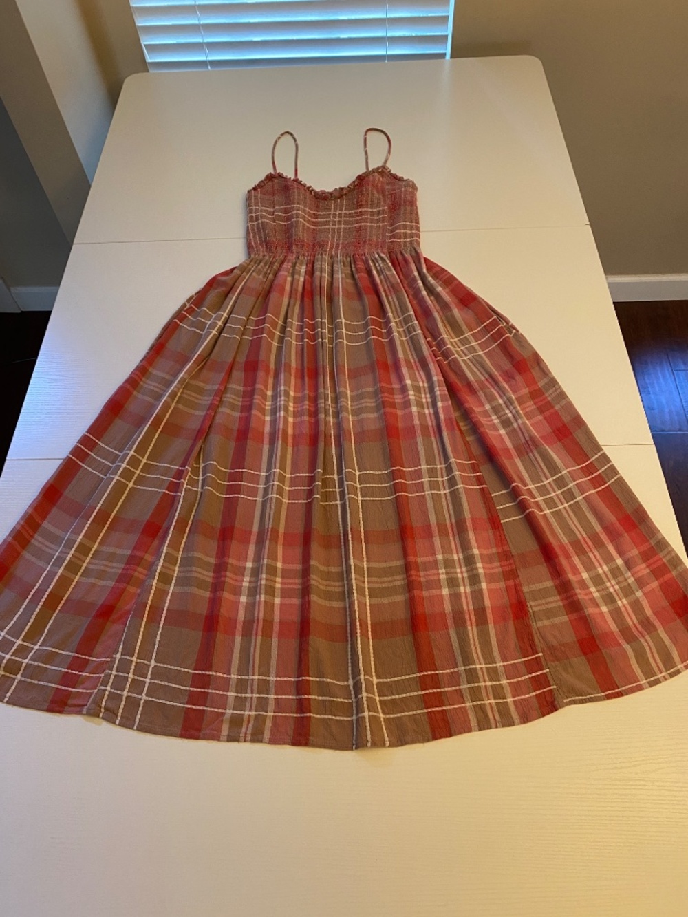 Free People Sweet Nothings Plaid Midi Dress Smocked Flowy Size Small - Picture 2 of 16